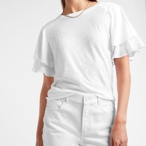 NWT Express Oatmeal Tan Color Ruffle Sleeve Crew Neck Tee XL